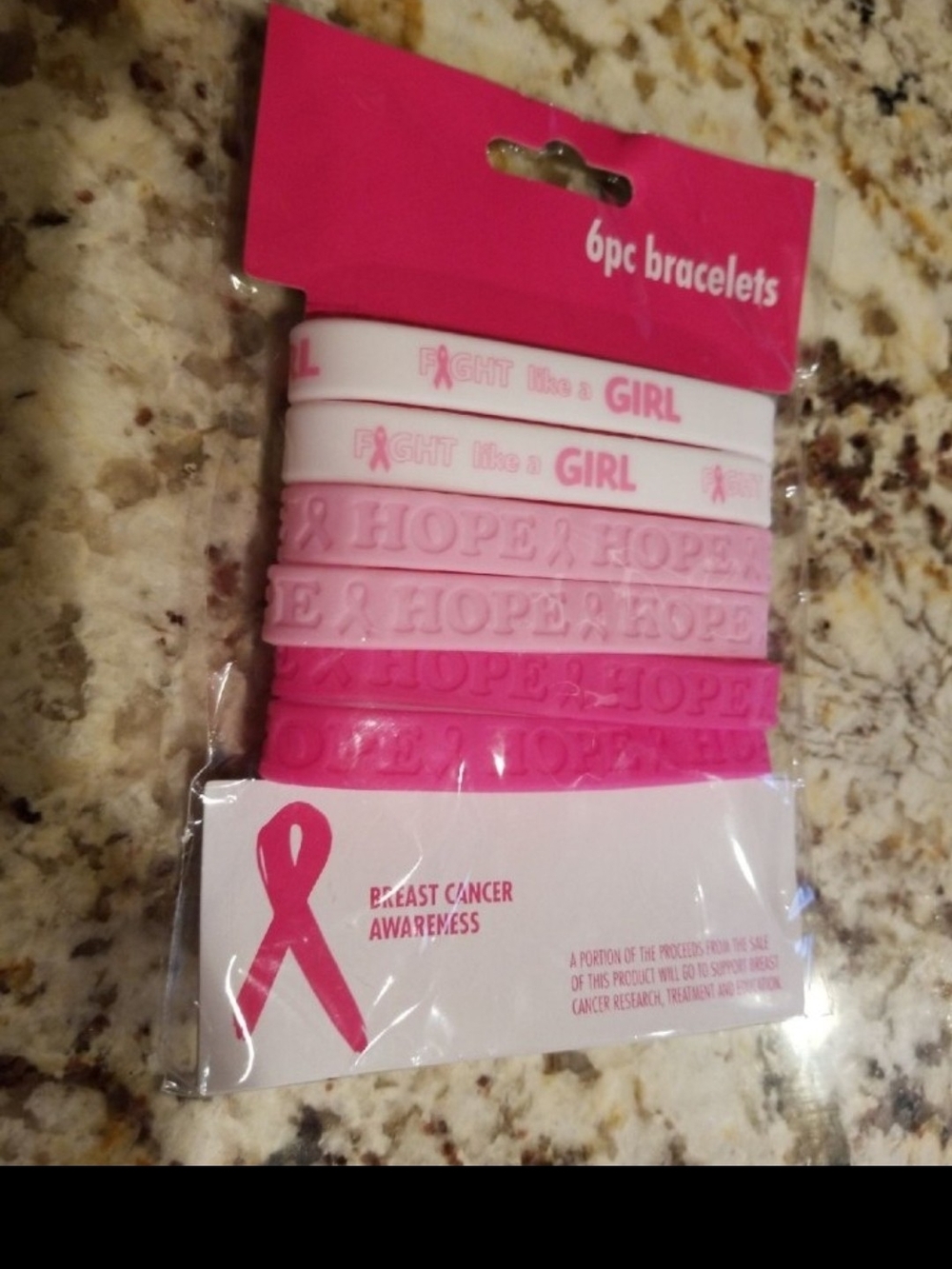 Breast Cancer Awareness Silicone Bracelet Set - Pink (6 Pack)
